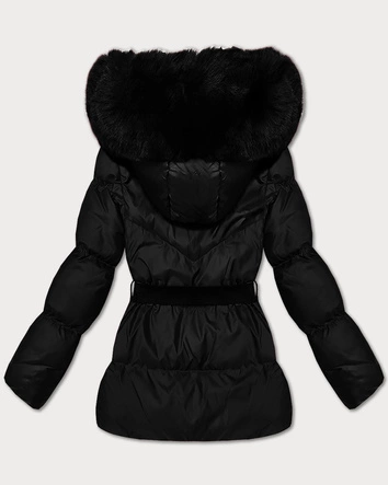 Zimowa kurtka z kapturem i paskiem J Style czarna (5M3322-392)
