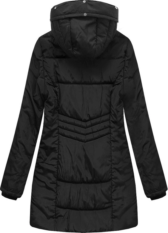DŁUŻSZA PIKOWANA KURTKA Z KAPTUREM CZARNA (B2625-30)