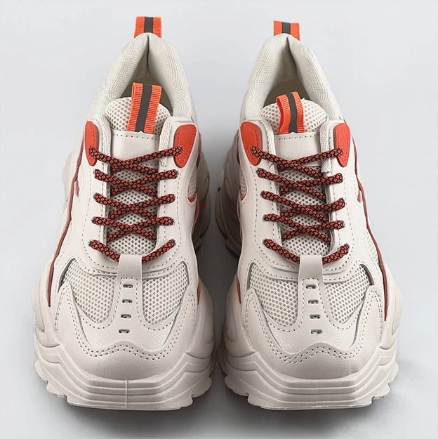 Damskie buty sportowe na grubej podeszwie beżowo-pomarańczowe (ra15)