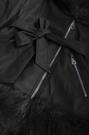 DŁUŻSZA RAMONESKA Z FUTRZANYM KAPTUREM CZARNA (0583)