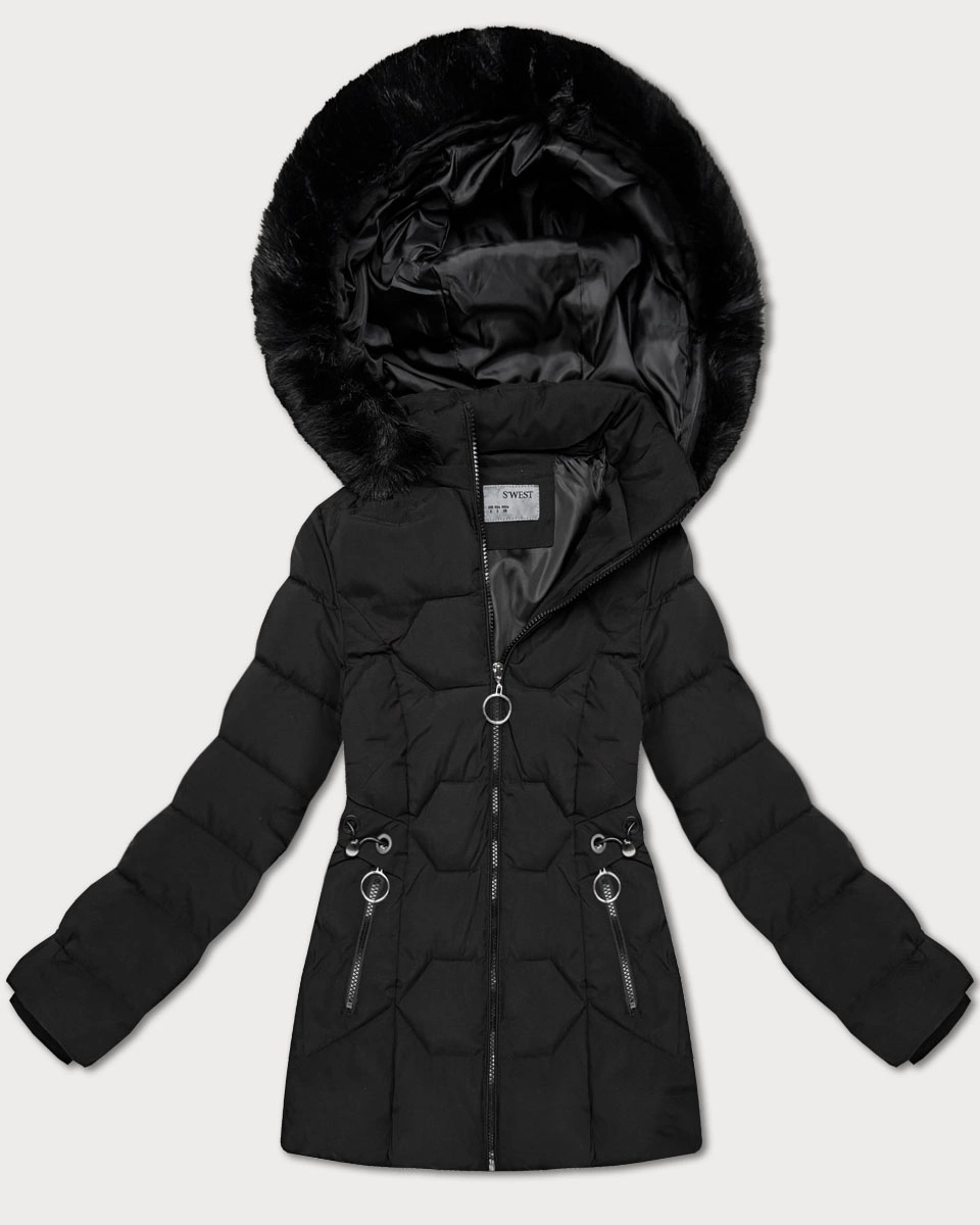 Dopasowana kurtka zimowa z odpinanym kapturem S'West czarna (B8196-1)