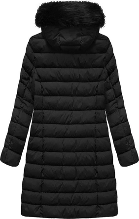 PIKOWANA ZIMOWA KURTKA DAMSKA Z KAPTUREM CZARNA (7793PLUS)