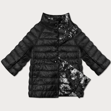 Dwustronna kurtka damska z rękawem 3/4 Minority czarna/kwiaty (M23-7009-1)