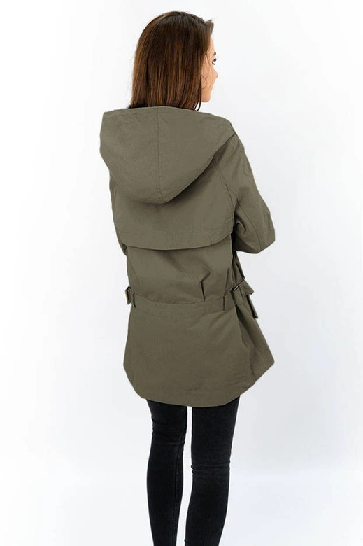 CIENKA KURTKA Z KAPTUREM OVERSIZE KHAKI (3302)