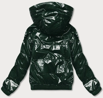 Krótka kurtka damska ze ściągaczami zielona (b9785-10)