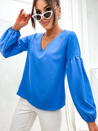 Elegancka bluzka z ozdobnymi rękawami niebieska (698)