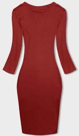  Dopasowana sukienka w prążki z okrągłym dekoltem czerwona (5131-09)