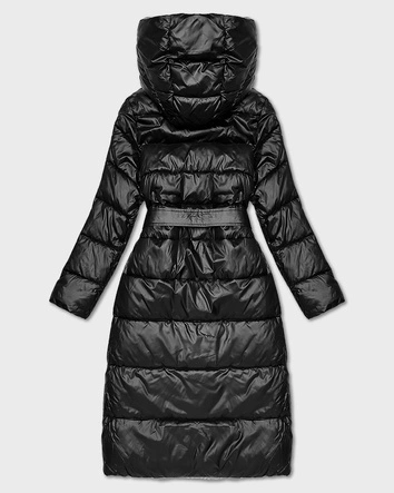 Dwustronna długa kurtka z kapturem czarny/beż (P22-6638-1+62)