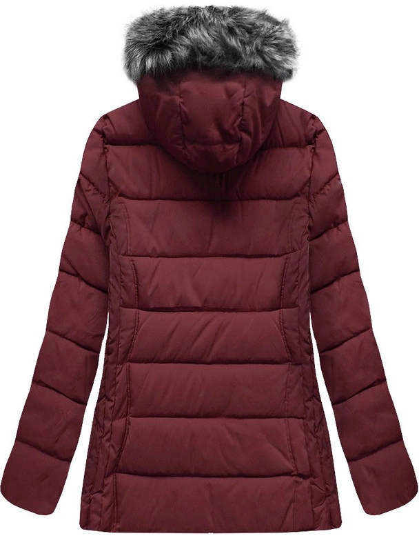 PIKOWANA KURTKA Z KAPTUREM BORDOWA (R9505)