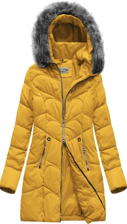 DŁUŻSZA PIKOWANA KURTKA Z KAPTUREM ŻÓŁTA (B2643)