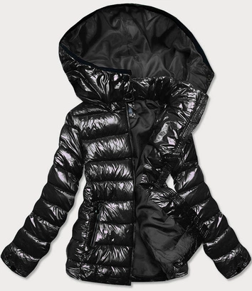 BŁYSZCZĄCA DAMSKA KURTKA ZIMOWA PUCHOWA CZARNA (B9583-1)