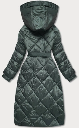 Długa kurtka puchowa damska zielona (ag1-j9081)