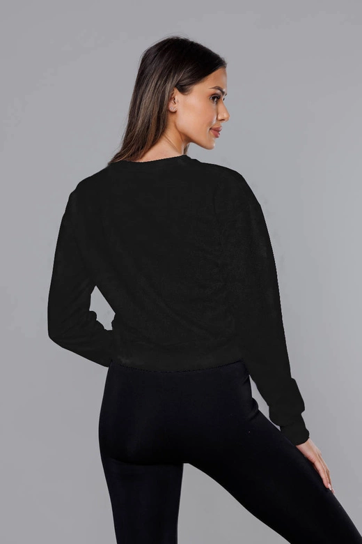 Cienka krótka bluza dresowa damska czarna (8B938-3)