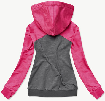 BAWEŁNIANA BLUZA DAMSKA Z KAPTUREM FUKSJA-GRAFIT (57909)