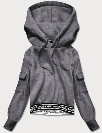 Krótka bluza dresowa damska ze ściągaczami szara (26030)