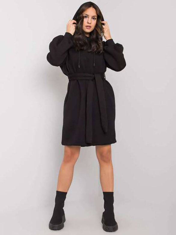 Dresowa sukienka oversize z paskiem czarna (7253)