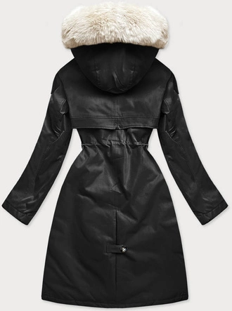 ZIMOWA DAMSKA PARKA BAWEŁNIANA CZARNA-ECRU (FM2103-B11)