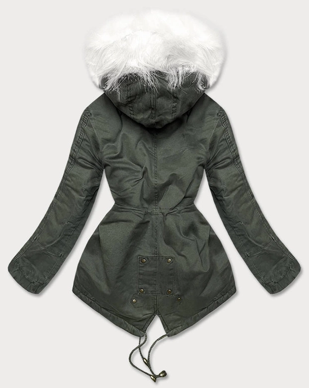 ZIMOWA PARKA DAMSKA KHAKI-BIAŁA (D-191-6)