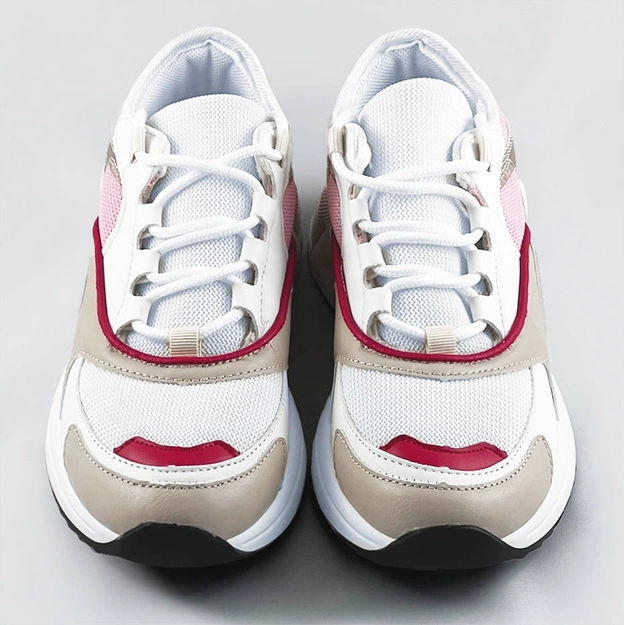 Sznurowane sneakersy z kolorowymi wstawkami różowe (6346)