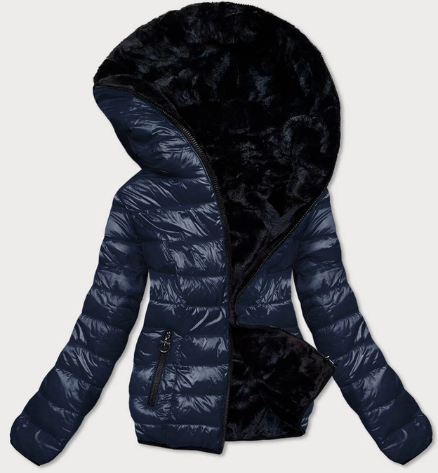 KRÓTKA DWUSTRONNA KURTKA DAMSKA ZIMOWA GRANATOWO-CZARNA (B9580-301)