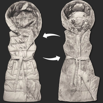 Gruba dwustronna kamizelka puchowo-futrzana Minority beżowa (P3-6035-62)