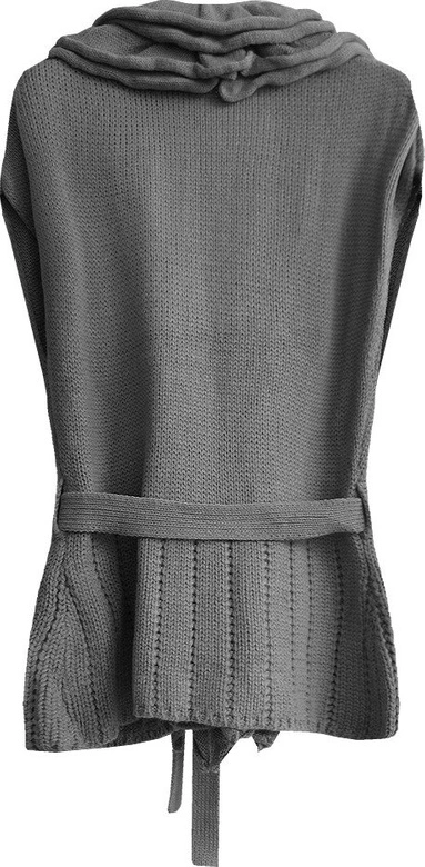 SWETERKOWA KAMIZELKA Z PASKIEM SZARA (1617)