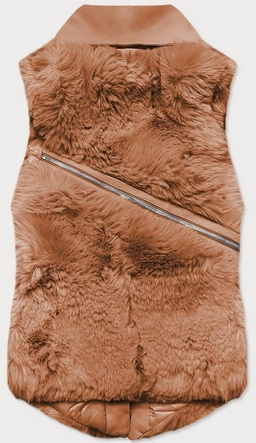 KRÓTKA FUTRZANA KAMIZELKA Z EKOSKÓRĄ KARMELOWA (BR9595-22)