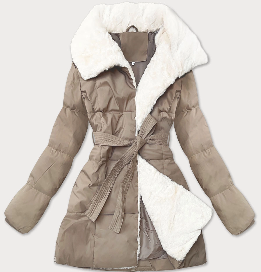 Kurtka damska ze stójką obszyta futerkiem J Style jasny beżowy (16M9165-62)