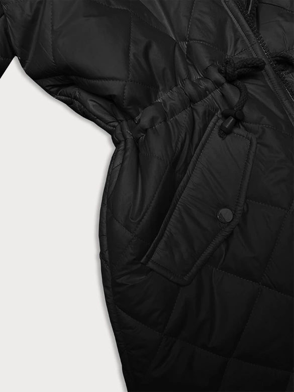 Dwustronna kurtka damska pikowana - futro czarna (H-897-01)