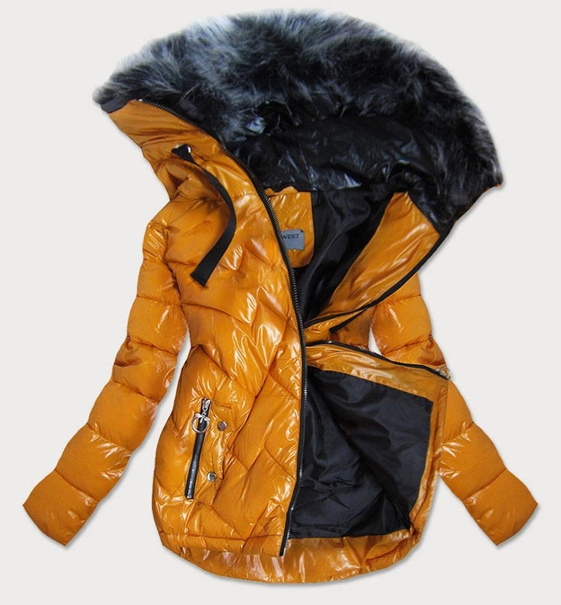 PIKOWANA DAMSKA KURTKA ZIMOWA ŻÓŁTA (B9540)