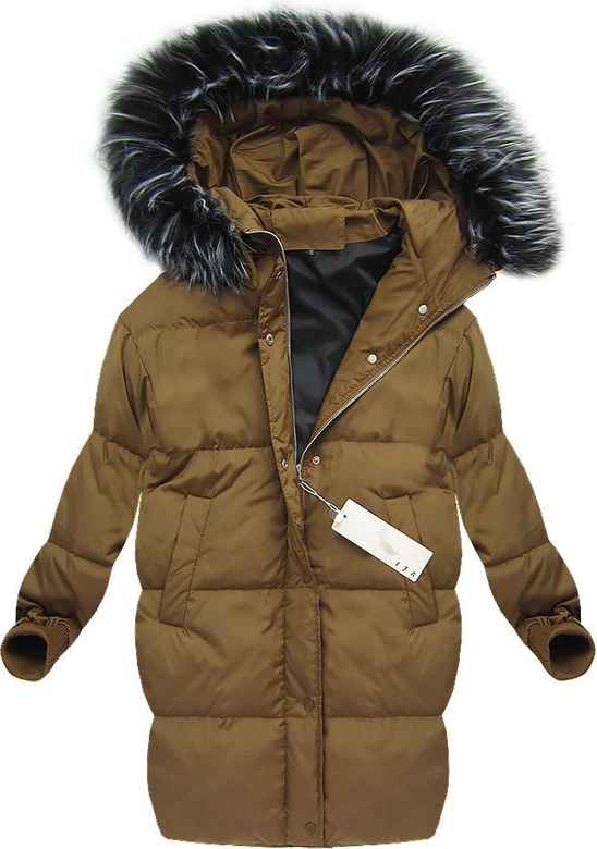 KURTKA OVERSIZE Z PUCHEM NATURALNYM KARMELOWA (7090)