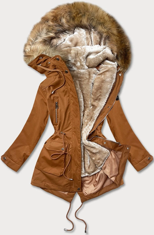 PARKA DAMSKA Z PODPINKĄ KARMELOWA (M-21201)