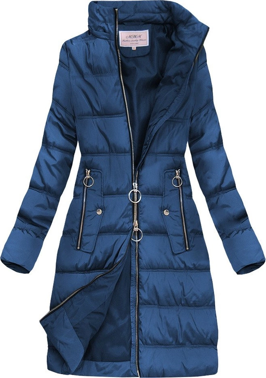 PIKOWANA KURTKA DAMSKA ZIMOWA Z KAPTUREM CIEMNONIEBIESKA (W701)