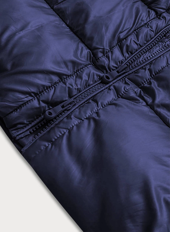 DŁUŻSZA DAMSKA PIKOWANA KURTKA ZIMOWA GRANATOWA (J19-017)