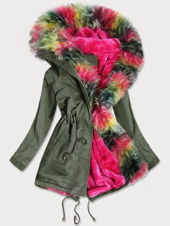 ZIMOWA PARKA DAMSKA Z KOLOROWYM FUTREM KHAKI (D-216#)