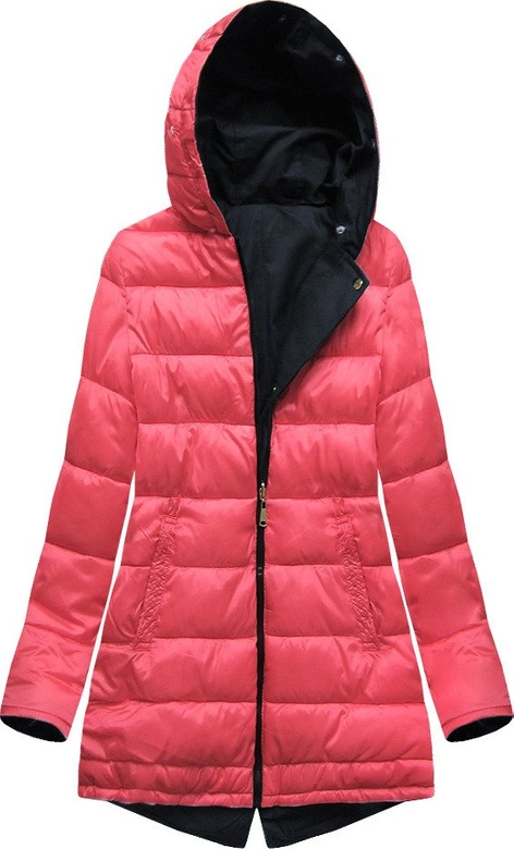 DWUSTRONNA ZIMOWA PARKA DAMSKA Z KAPTUREM GRANATOWO-CZERWONA (B2636)