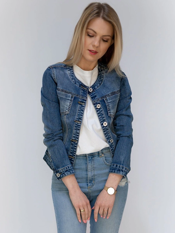 KRÓTKA KURTKA DAMSKA JEANSOWA NIEBIESKA (C016)