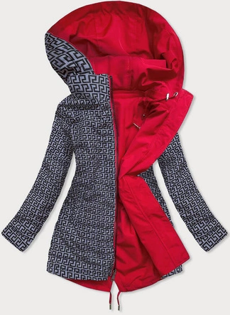 Dwustronna kurtka parka damska czerwono-szara (xw581x)