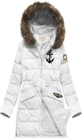 PIKOWANA KURTKA Z NASZYWKAMI BIAŁA (08)