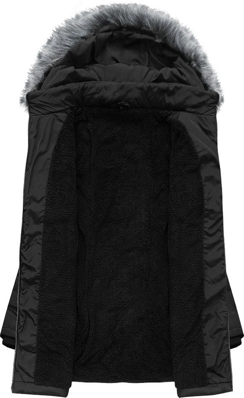 DŁUŻSZA PIKOWANA KURTKA Z KAPTUREM CZARNA (B2625-30)