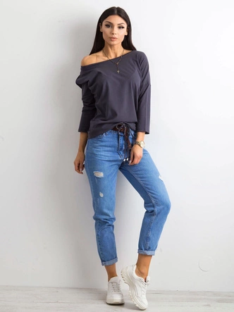 Luźna bluzka z wiązaniem na dole grafitowa (4691)