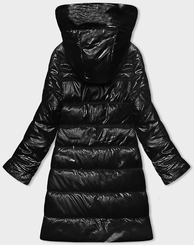 Metaliczna dopasowana zimowa kurtka damska Rosse Line czarna (7227)