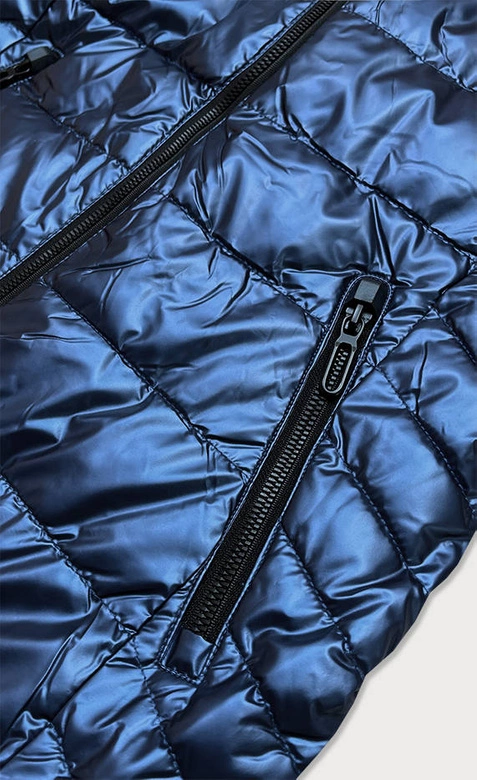 Metaliczna kurtka damska z kapturem niebieska (w717)