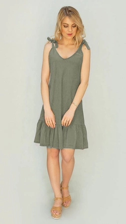 SUKIENKA Z FALBANĄ SZAROZIELONA (393ART)