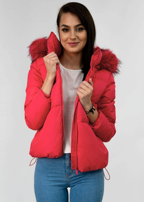 Zimowa krótka pikowana kurtka damska czerwona (7694)