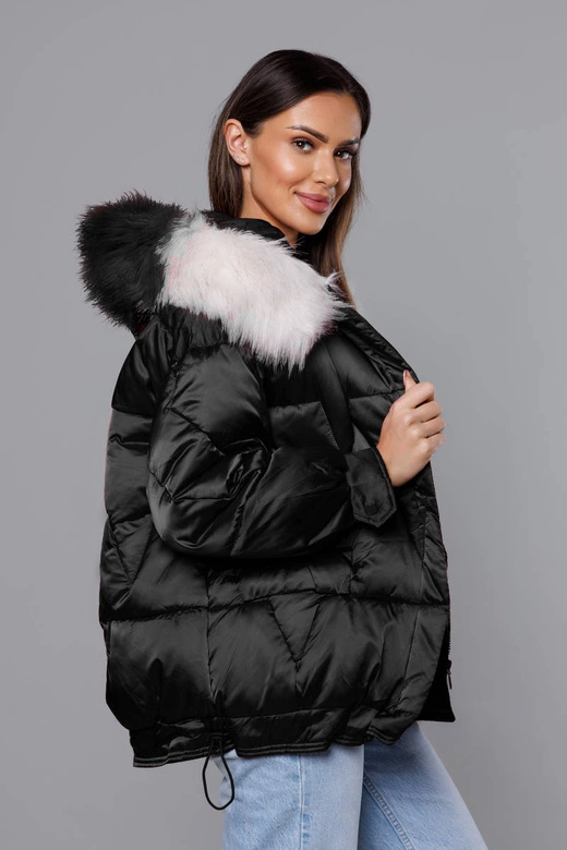 Krótka kurtka oversize czarna (H-1109-01)
