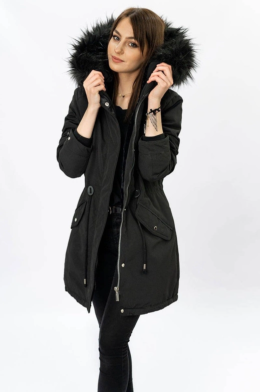 DAMSKA PARKA ZIMOWA NA MISIU CZARNA (W378)