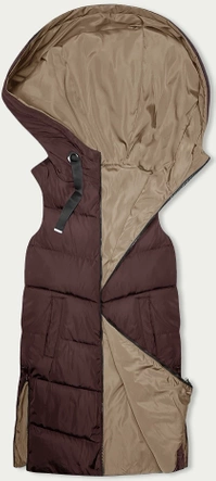 Długa kamizelka damska dwustronna brąz-beż (B8248-14)