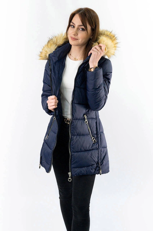 PIKOWANA DAMSKA KURTKA Z KAPTUREM GRANATOWA (1907)