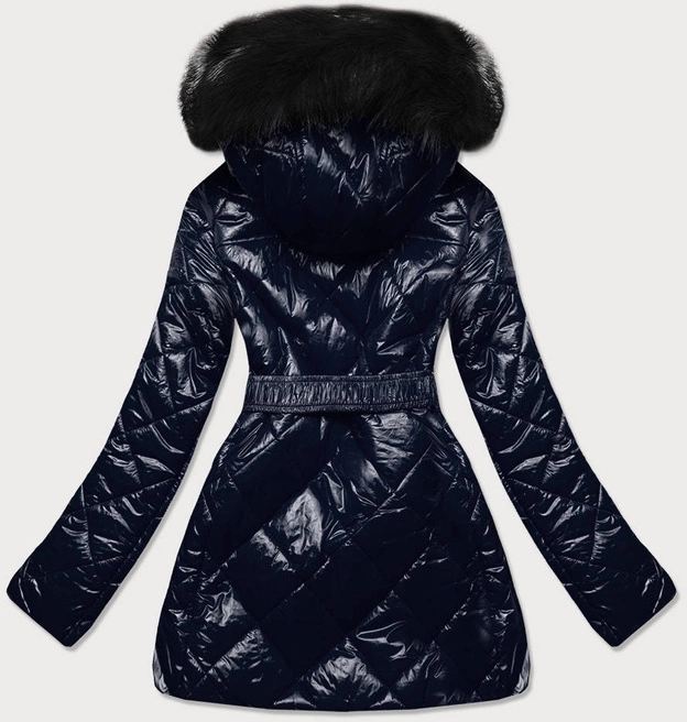 Błyszcząca kurtka zimowa na misiu granat (w756)